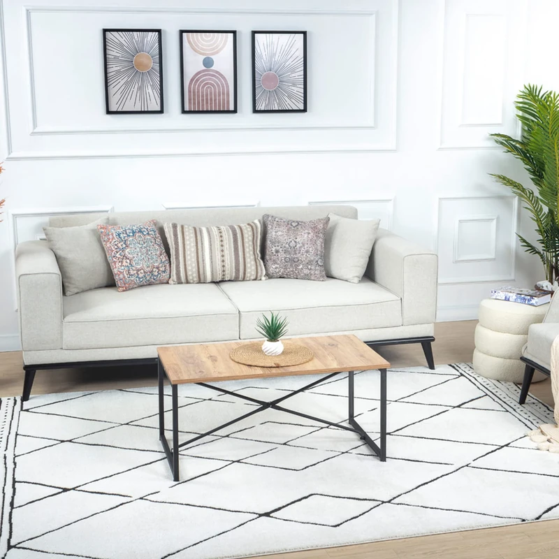 Livabliss Linkka Geometric Rug - Scandi Area Rugs Living Room 160x213 cm, Dining, Kitchen - Neutral, Abstract Patterned Rugs, Boho Style, Easy Care Pile - Large Rug, Black and Cream