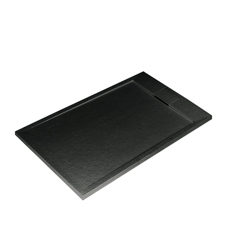 Ideal Standard - Ultra Flat S i.Life, Rectangular Shower Tray 120x70 in Resin, Short Side Drain, Matt Stone Effect Finish, Black