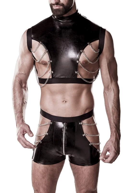 Grey Velvet Men's Erotic Set-20057-002-005 Set, Black, S-M