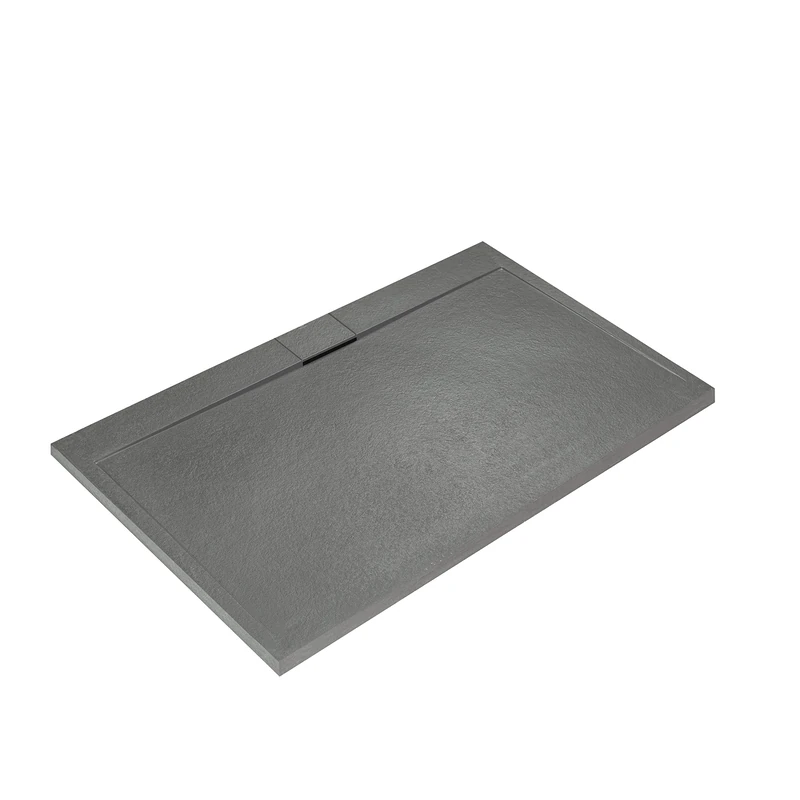 Ideal Standard - Ultra Flat S i.Life, Rectangular Shower Tray 140x80 in Resin, Long Side Drain Waste, Stone Effect matt Finish, Concrete Grey