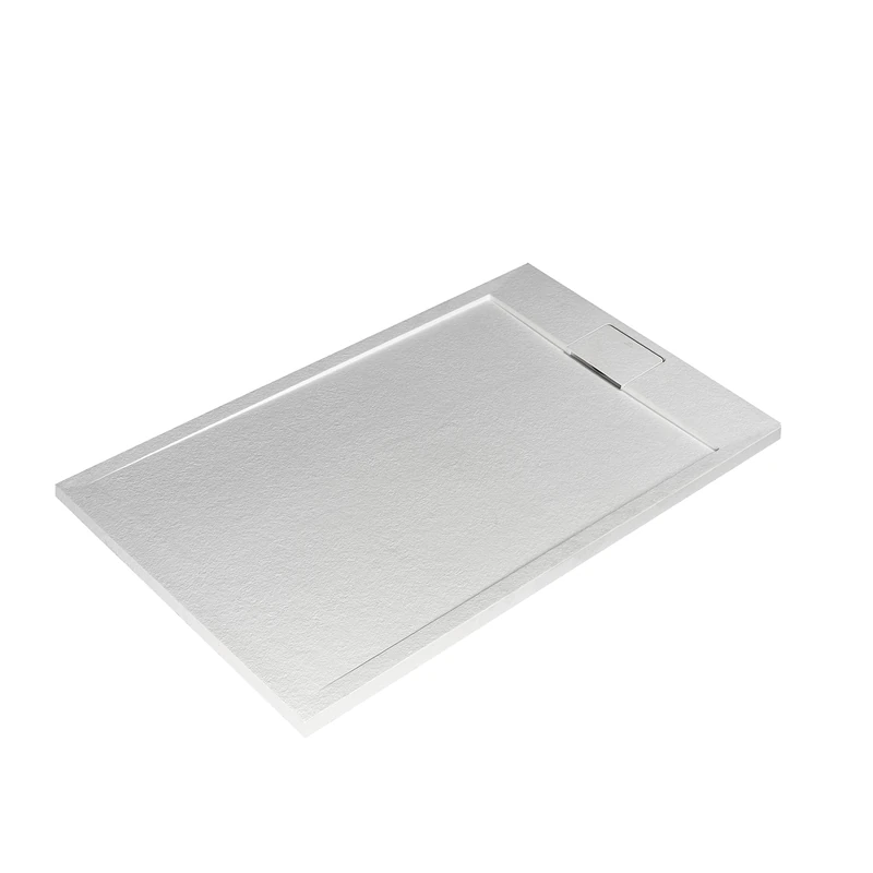 Ideal Standard - Ultra Flat S i.Life, Rectangular Shower Tray 120x70 in Resin, Short Side Drain, Matt Stone Effect Finish, White
