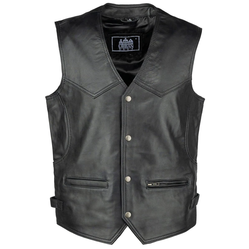 URBAN 5884 Men's Billie Ovine Leather Biker Vest - Black XXL