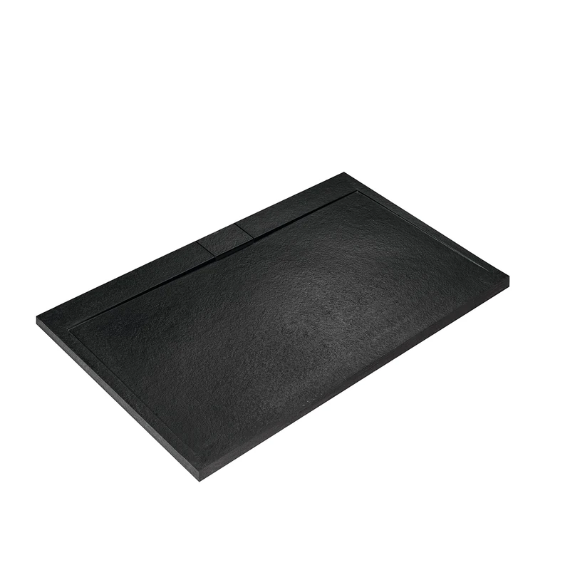 Ideal Standard - Ultra Flat S i.Life, Rectangular Shower Tray 140x80 in Resin, Long Side Drain Waste, Stone Effect matt Finish, Black