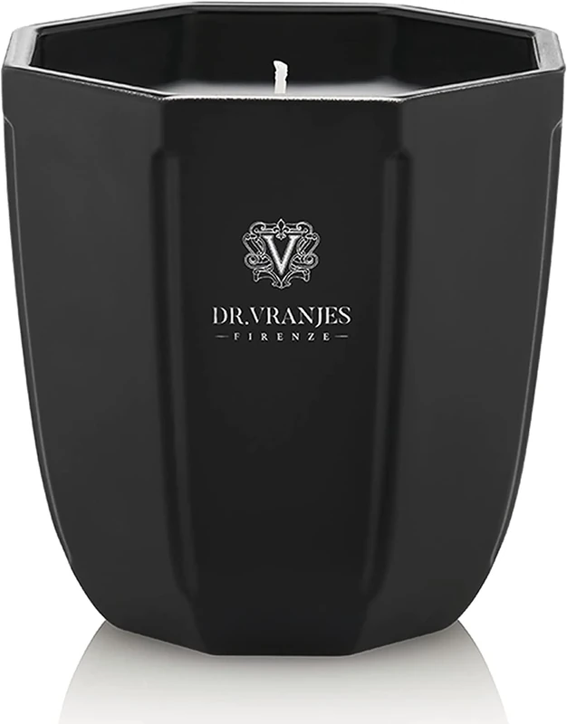 Dr. Vranjes - Decorative Scented Candle Onice - Ambra 200 g / 18 oz, Refined Colored Glass Vessel Hand-Made, Octagonal Form, Color Black, Made in Italy