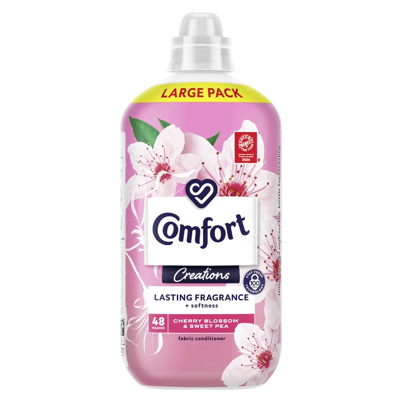 Comfort Creations Cherry Blossom & Sweet Pea Fabric Conditioner with Stay Fresh technology for 100 days of freshness + fragrance* 48 washes (1.44 L)