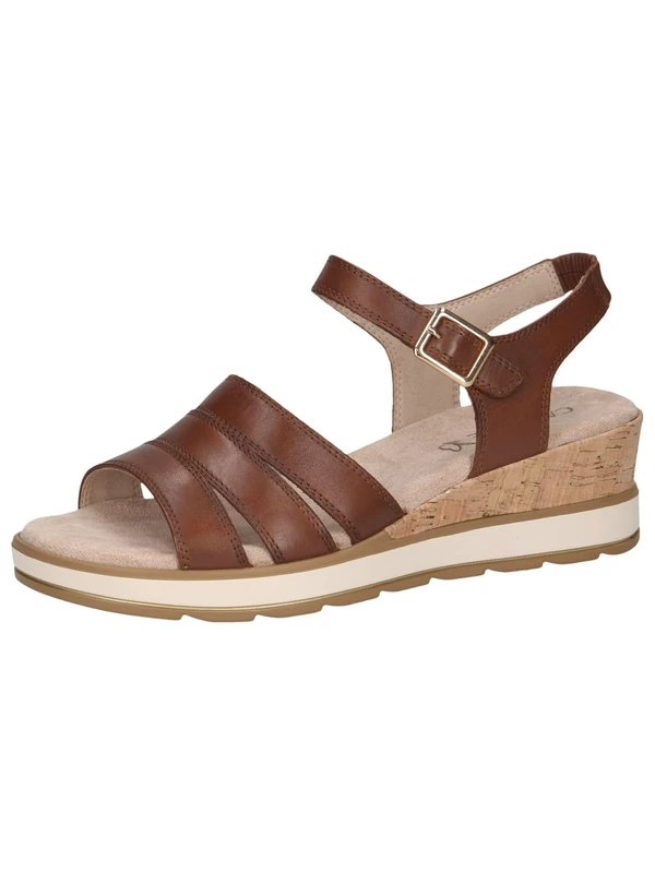 CAPRICE Women's Summer Leather Wedge Sandals, Cognac Nappa, 9 UK
