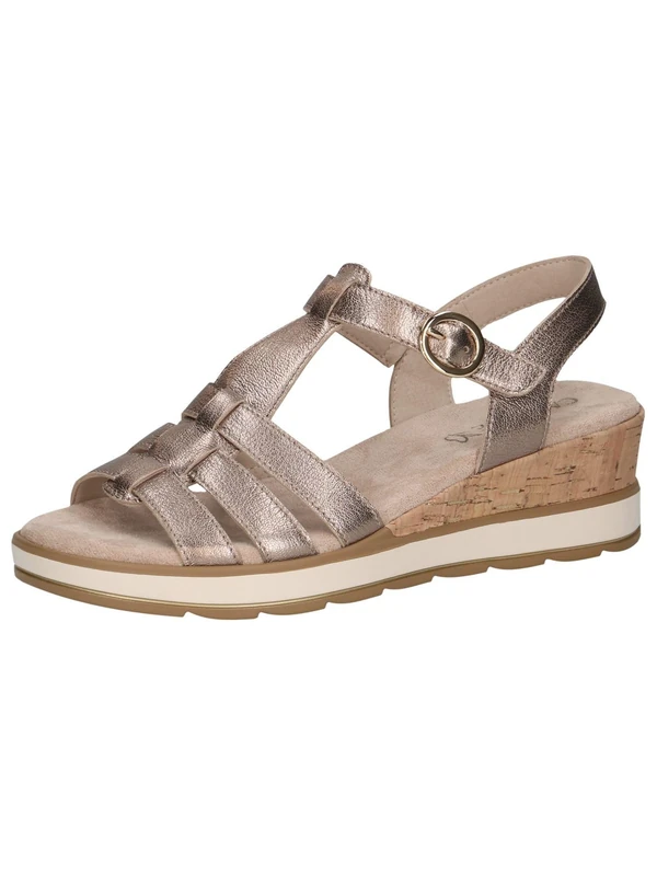 CAPRICE Women Sandals Wedge Heel Leather with Hook-and-Loop Closure, Beige (Taupe Metallic), 8 UK