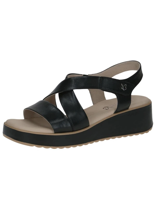 CAPRICE Women Sandals Wedge Heel Leather Wedges, Black (Black Nappa), 8 UK