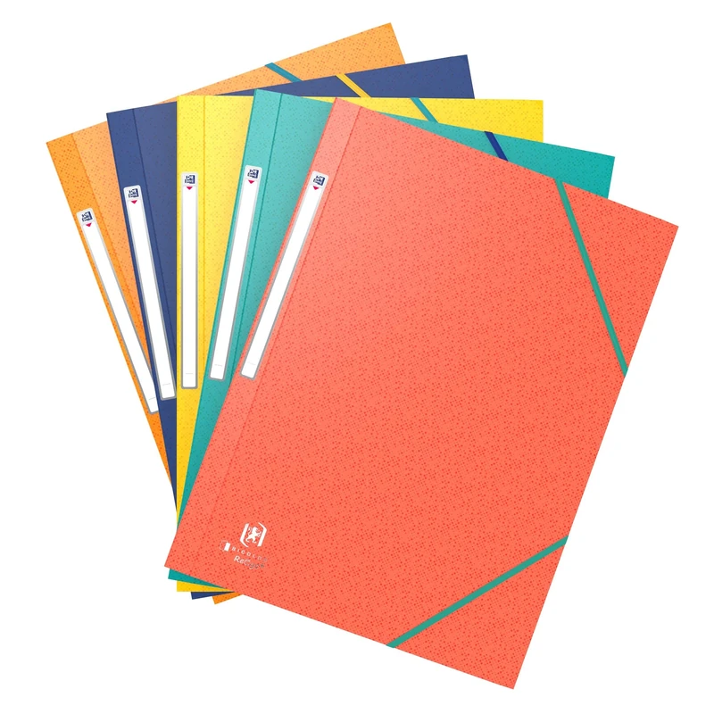 Oxford Pack of 50 Folders with 3 Flaps Recycled Plus A4 with Elastic Card Cover Assorted Colours