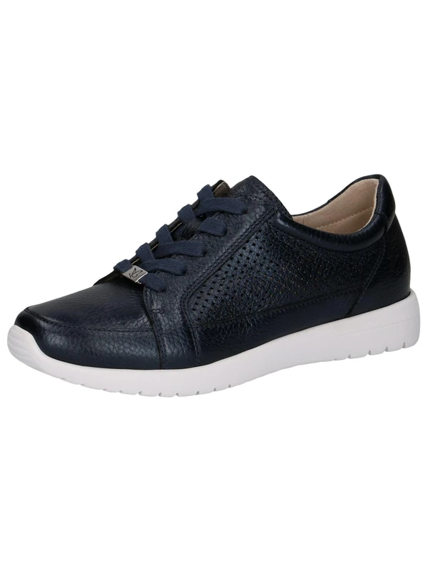 CAPRICE Women's Flat Leather Sneakers with Perforated Design, Blue (Ocean Per.Deer), 8 UK