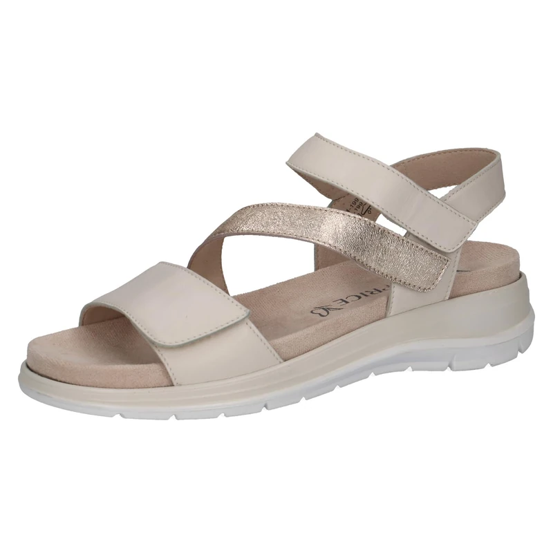 CAPRICE Women Sandals Flat Leather Comfortable, White (Offwhite Comb), 8 UK