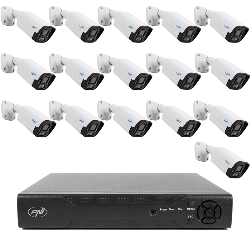 NVR PNI House IP716 video surveillance package and 16 PNI IP125 cameras with IP, 5MP