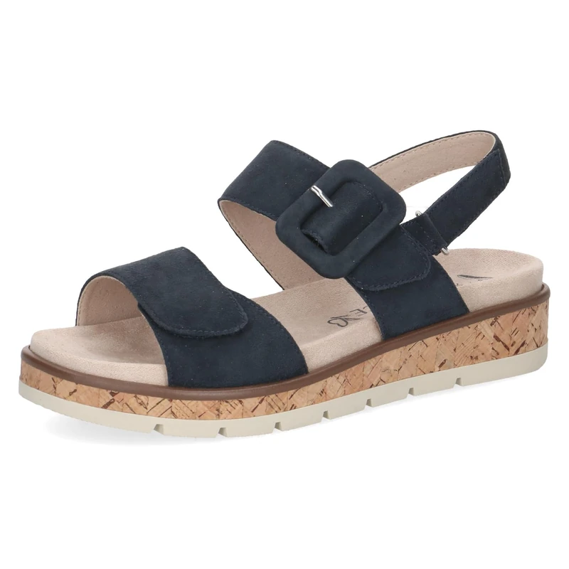 CAPRICE Women Sandals Flat Leather Platform, Blue (Ocean Suede), 8 UK