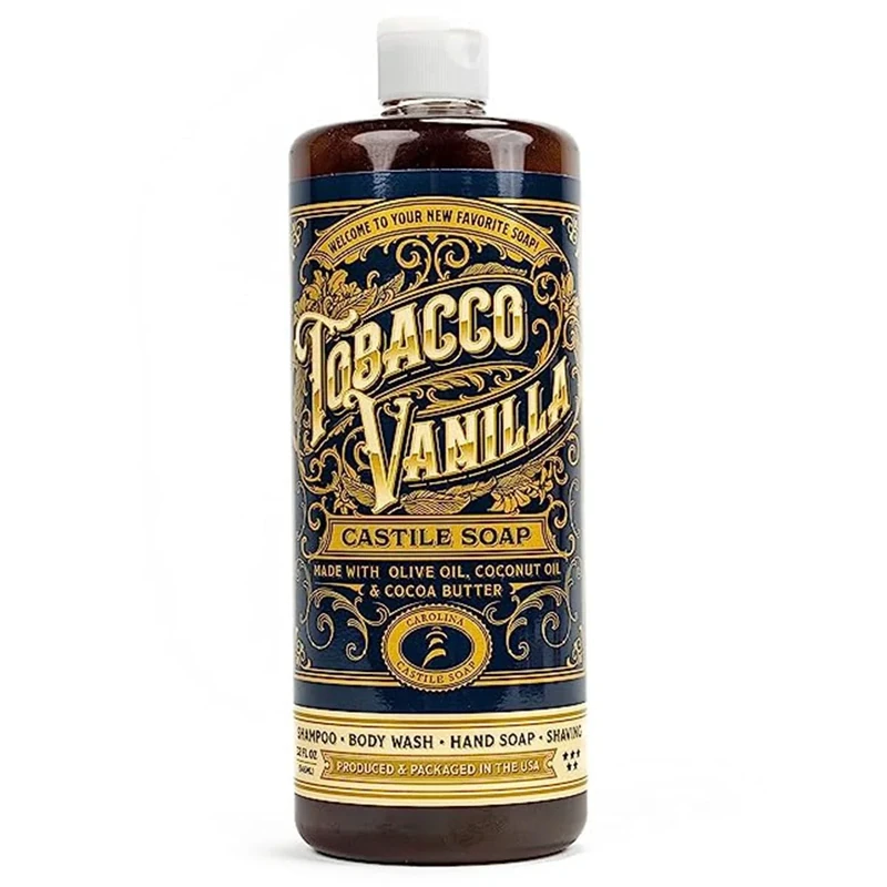 Castile Soap Liquid Body Wash Sensitive Skin - Natural Soap for Men with Olive Oil, Cocoa Butter & Coconut Oil - Vegan Men's Body Soap & Men's Shampoo - Tobacco Vanilla Liquid Soap by Carolina Castile