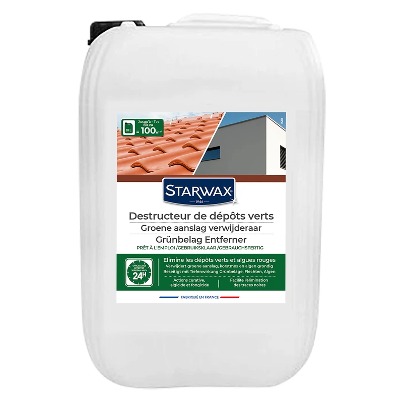 STARWAX – Ready-to-Use Green Deposit Remover – Deeply Eliminates Green Deposits – For Roofs, Floors and Walls – Curative Action – Works in 24 Hours – 10L – Covers up to 100 m²
