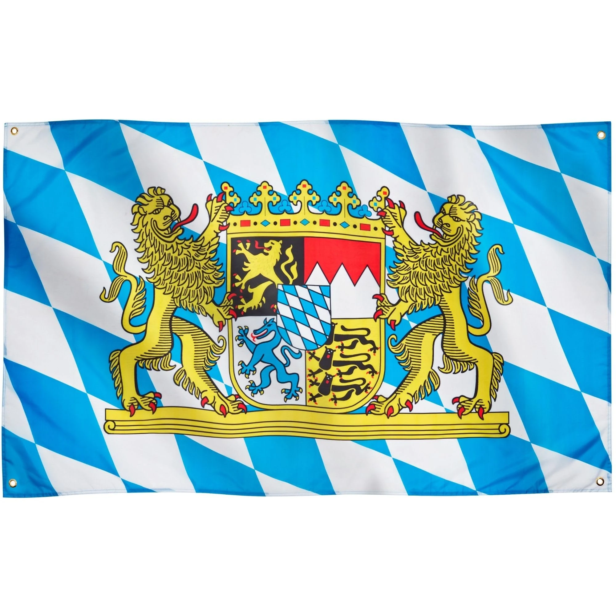Runesol Bavaria Flag, 91x152cm, 3ft x 5ft, Oktoberfest Flag, Bavarian Flag, 4 Grommets, Eyelet in Every Corner, Munich, Rautenflagge, Premium Flags, Inside, Outside, Vivid Colours