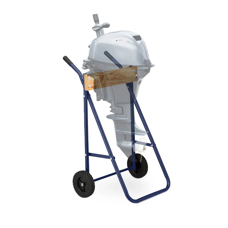 Relaxdays Outboard Motor Stand, Storage, Transport, Trolley, Short, Long, Shaft, Bracket, Load Capacity 100kg, Dark Blue, Steel, 103x64x51cm - Image 1