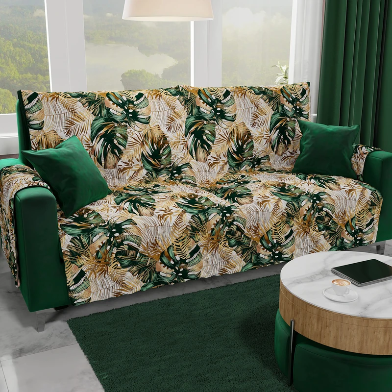 PETTI Artigiani Italiani - Stain Resistant Sofa Cover, 2 Seater Sofa Cover with Armrests, Reversible Sofa Cover, Quilted Sofa Cover, Tropical Green, 100% Made in Italy - Image 1
