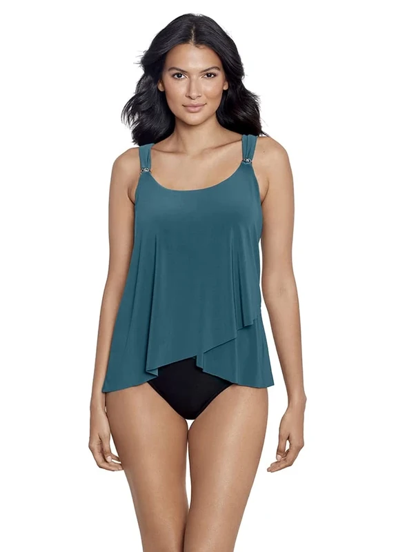 Miraclesuit Women's Swimwear Dazzle Scoop Neck Underwire Bra Tankini Bathing Suit Top, Nova Green, 8