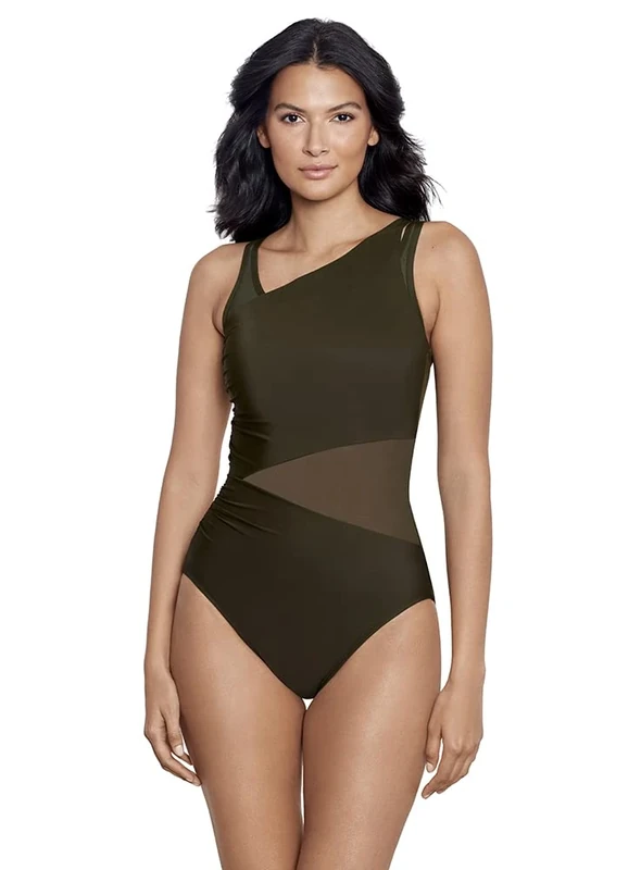 Miraclesuit Women's Swimwear Network Azura Mesh Inset Tummy Control One Piece Swimsuit, Nori, 20