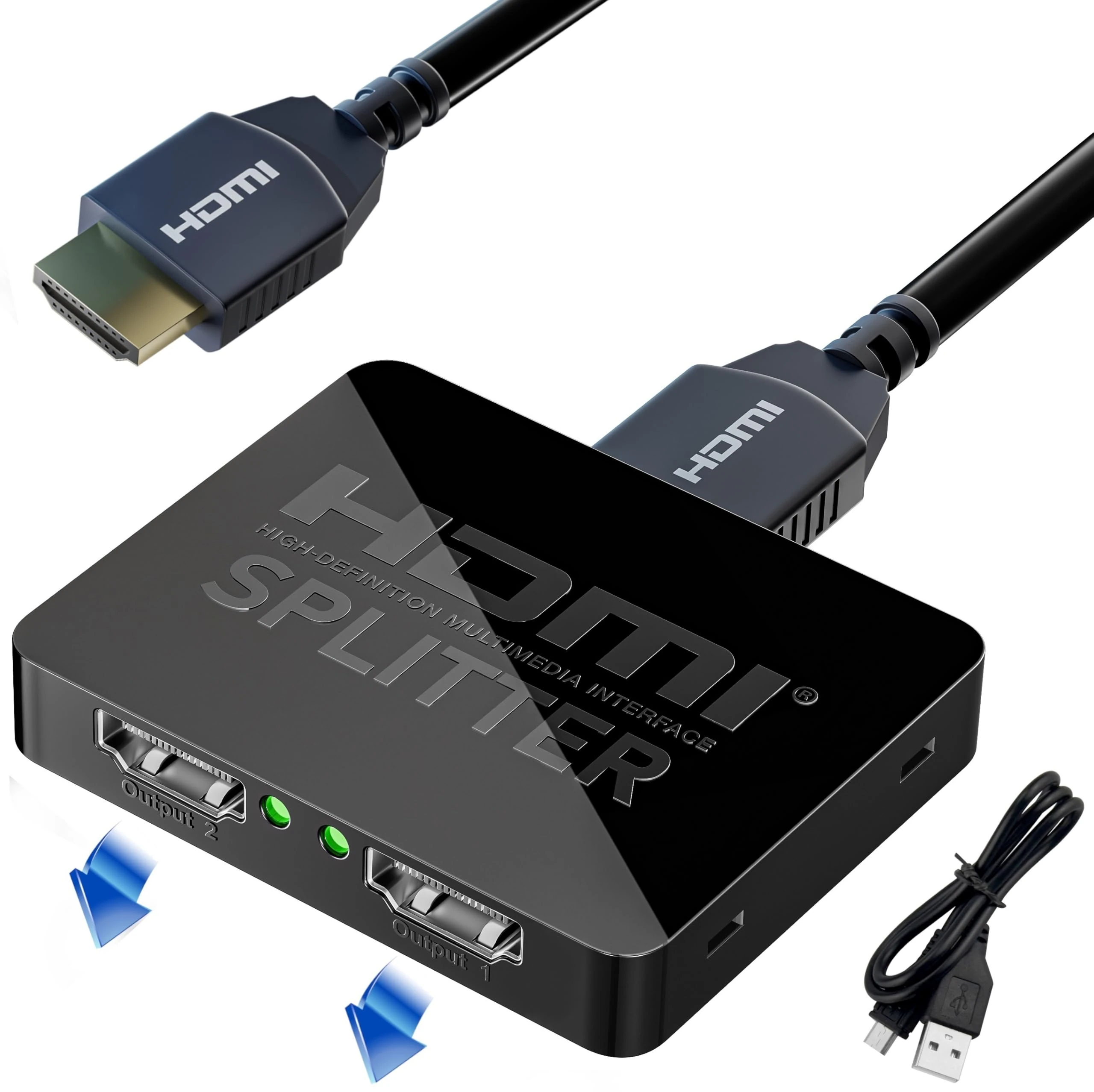 GLOBAL TECH HDMI Splitter 1 in 2 Out – 4K HDMI Splitter for Dual Monitors – 2 Way Hdmi Splitter Adapter Support 4K 3D 1080P for Fire Stick, PS4, Xbox, Sky Q Box, Blu-ray DVD