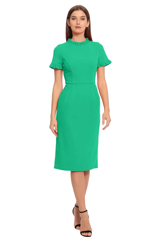 Maggy London Women's Ruffle Collar Slant Pocket Sheath Dress, Bright Jade, 12