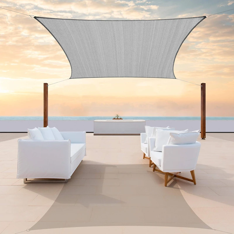 ColourTree 16' x 16' Grey Sun Shade Sail Rectangle Canopy Mesh Fabric UV Block - Commercial Heavy Duty - 190 GSM (CTSLR16x16-grey-fba)