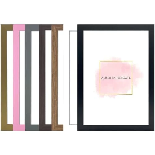 Alison Kingsgate Elegant Sleek Frame Size Flat Classic Picture Frame with Safe Perspex Front & Wall Hanging Hooks - British Handmade Décor Frames