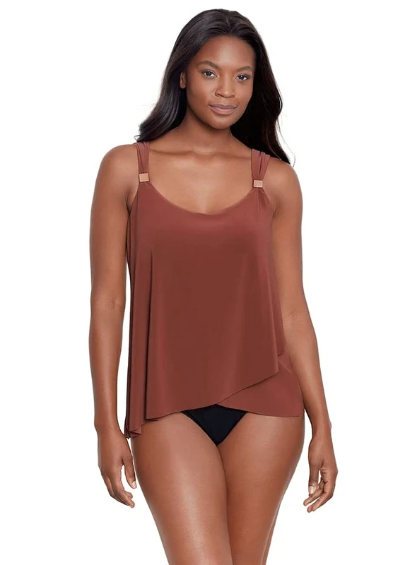 Miraclesuit Women's Beach Swimwear Dazzle Scoop Neck Underwire Bra Tankini Bathing Suit Top, Tamarind, 8