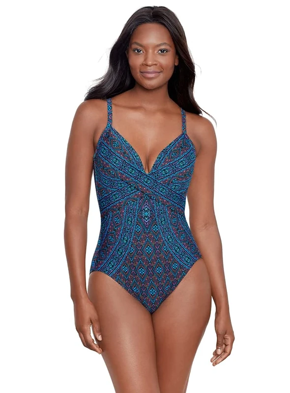 Miraclesuit Women's Swimwear Amarna Captivate Underwire Tummy Control One Piece Swimsuit, Multi, 8