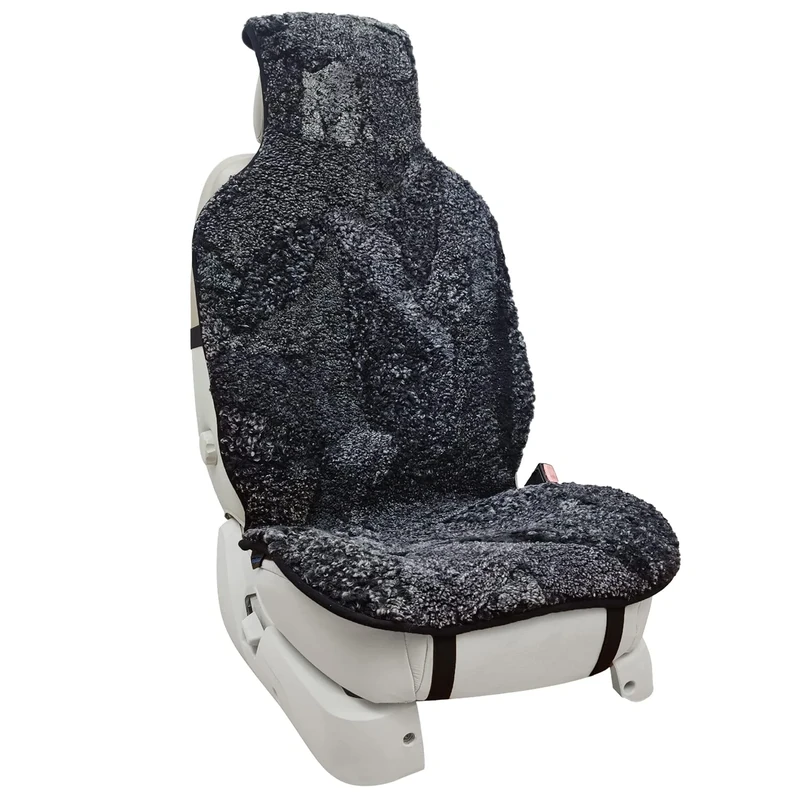 Champlus Sheepskin Seat Cover - Genuine Australian Lambskin Curly Wool Seat Cushion for Front Seat, Soft Natural Pure Wool, Universal Fits Most Cars SUVs Trucks Minivans, Quick Install 1pc - Black