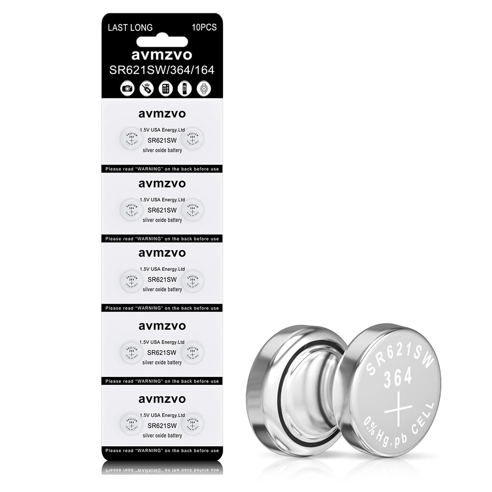 Avmzvo SR621SW Corresponds to SR621SW Battery 364 164 Watch Battery 1.5 V Button Cell 10 Piece3 Years Warranty