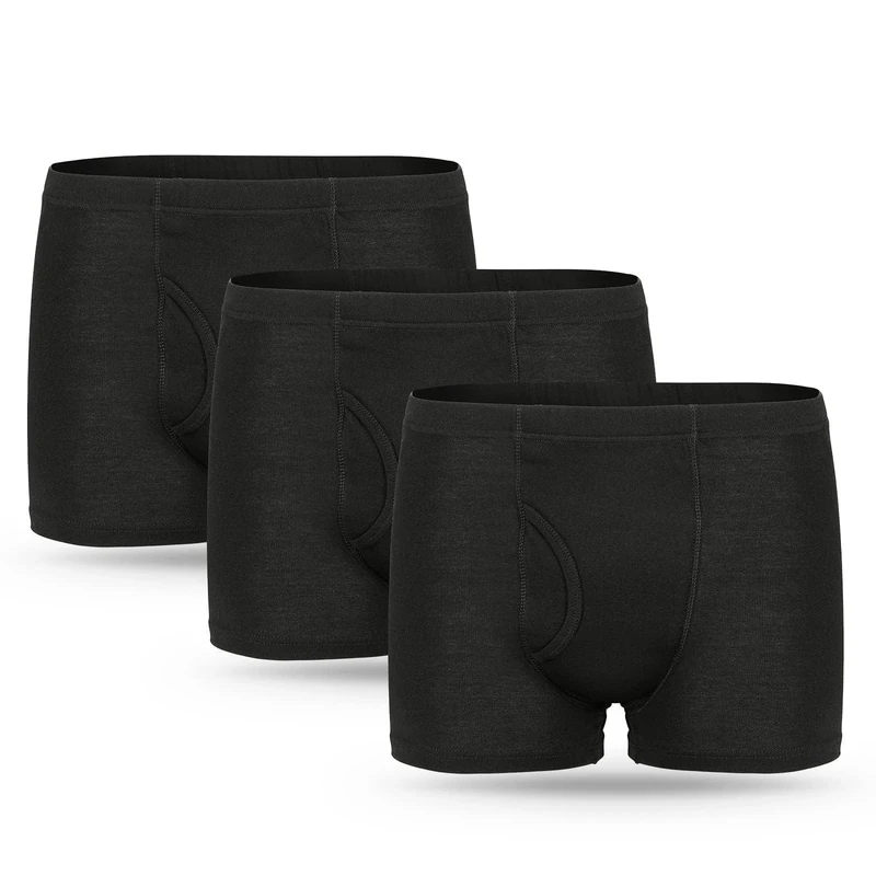 3 Pcs Men’s Incontinence Pants Incontinence Boxer Brief with Absorbent Pad 300 ML Urine Volume Cotton Washable Reusable Leakproof Incontinence Pants for Men Black Size M