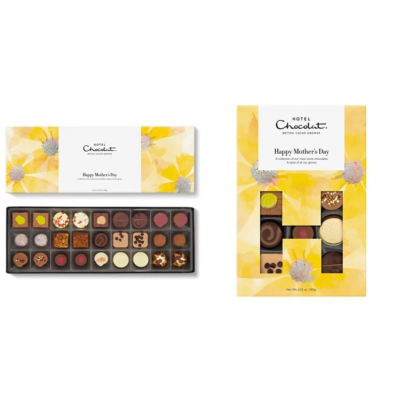 Hotel Chocolat - Happy Mother's Day Sleekster Yellow & Happy Mother's Day H-Box White