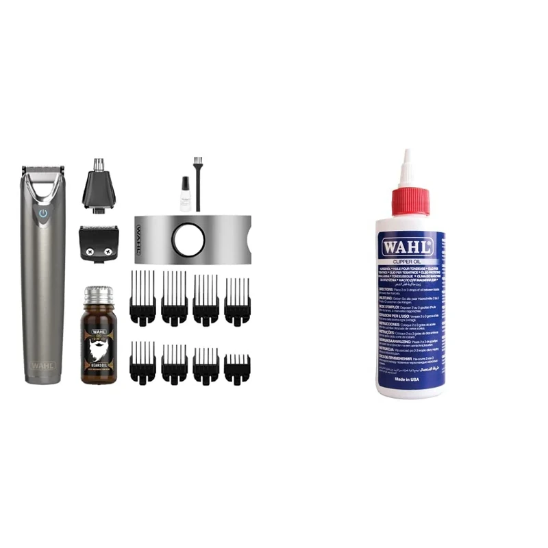 WAHL Stainless Steel Face and Body Grooming Gift Set, Trimmers for Men, Metal/Silver & Clipper Oil, Blade Oil for Hair Clippers,118.3 ml