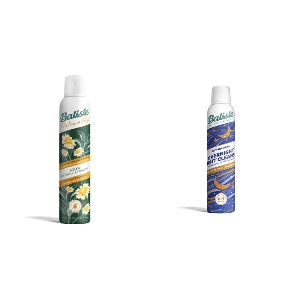 Batiste Naturally Green Tea & Chamomile Dry Shampoo, 200ml & Overnight Light Cleanse Dry Shampoo, 200ml