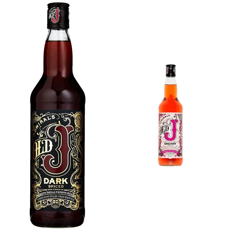 Admiral’s Old J Dark Spiced Rum - 40 Percent ABV - 70cl Bottle & Old J Cherry Spiced Rum 70cl