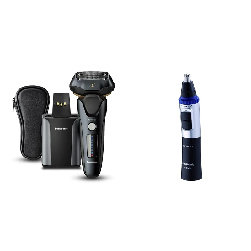Panasonic ES-LV97 5-Blade Wet & Dry Electric Shaver and ER-GN30 Nose, Ear and Facial Hair Trimmer for Men - Black (2 Pin UK Plug)