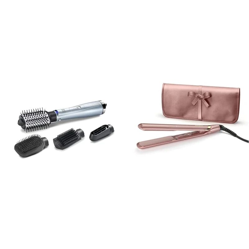 BaByliss Hydro-Fusion 4-in-1 Hair Dryer Brush, Blue & Elegance 235 Straightener