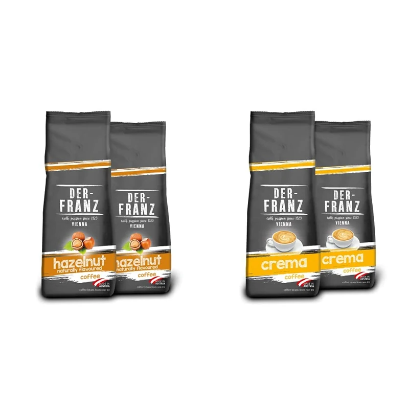 DER-FRANZ Coffee, Flavoured with Natural Hazelnut, Ground, 500 g (2-Pack) & Crema Coffee UTZ, Ground, 2 x 500 g