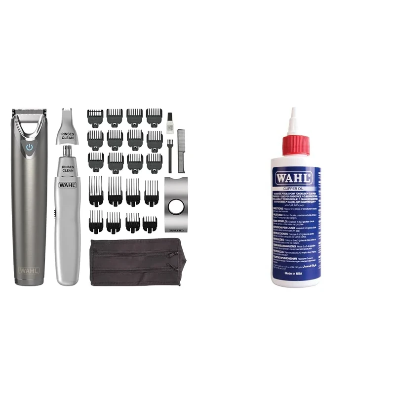 WAHL Stainless Steel Trimmer with Dual Head Ear and Nose Trimmer, 240 Minutes Cordless Run Time & Clipper Oil, Blade Oil for Hair Clippers,118.3 ml