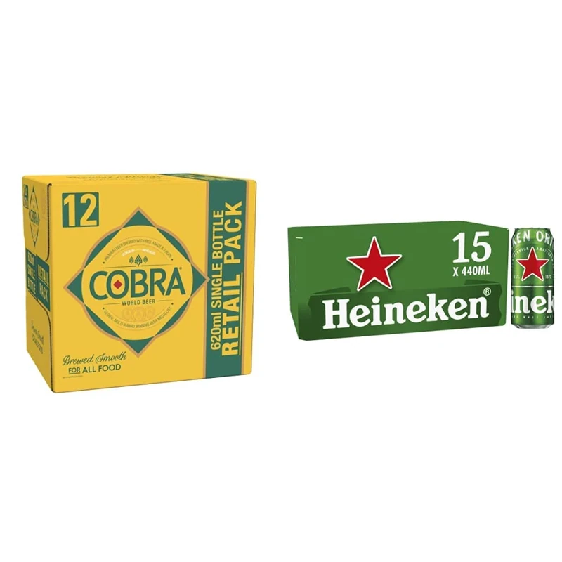 Cobra Premium Beer, 12x620ml & Heineken Premium Lager Beer, 15 x 440ml