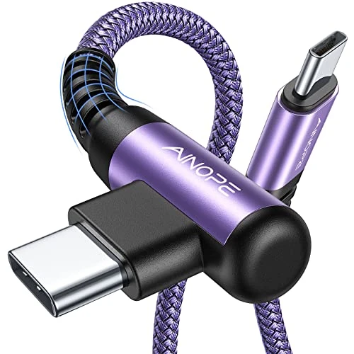 AINOPE USB C Cable 60W 2-Pack 3.3ft Nylon Braided USB C to USB C Cable Type C Charger Fast Charging Right Angle USBC Cable Charger Cord for iPhone 16 Pro Max 15 Plus Samsung S24 S23 iPad Pro Purple