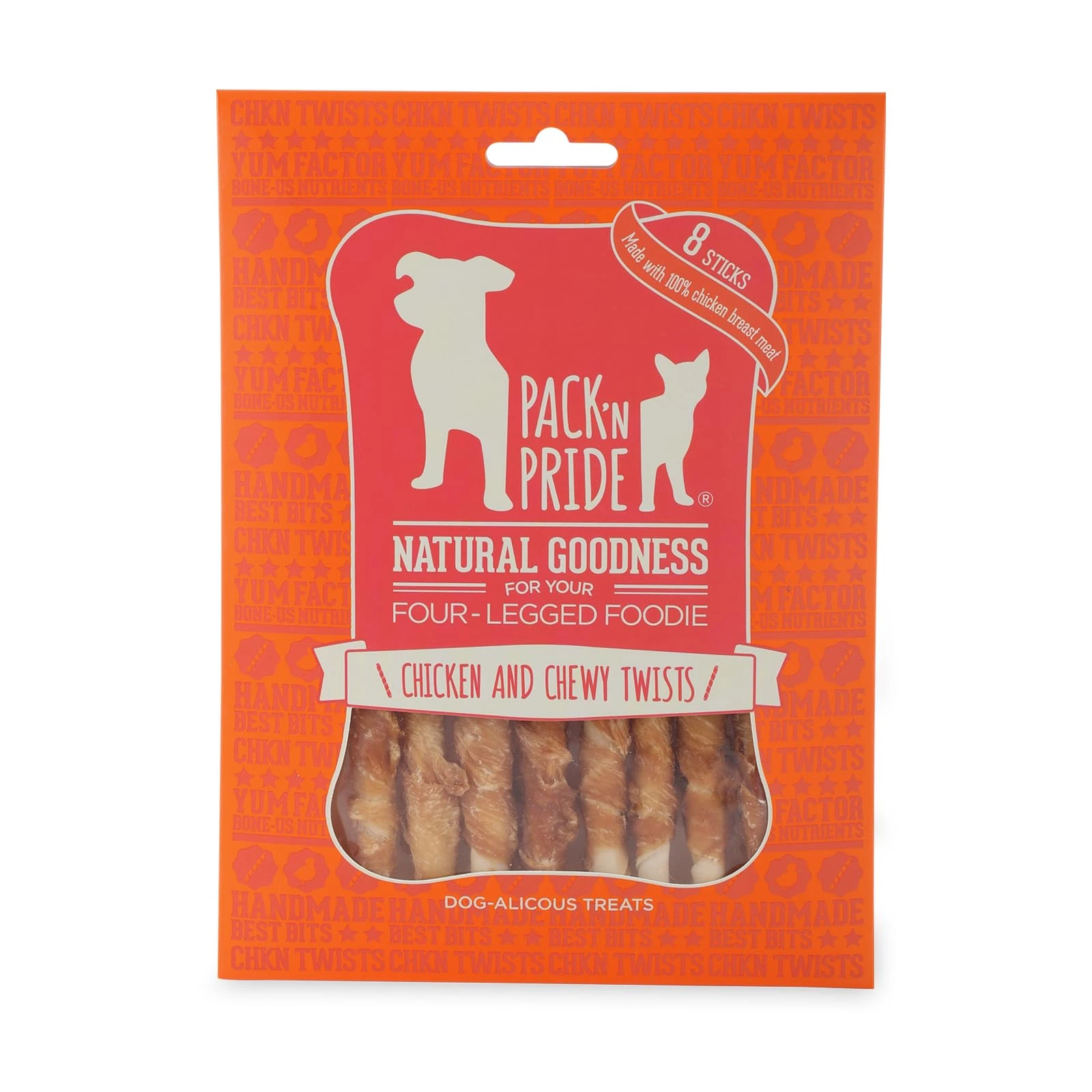 PACK'N PRIDE Dog Treats, 1 Pack*90g Rawhide Dog Chews for Small&Medium Dogs, Natural Chicken Twists Breast Meat, Low-fat