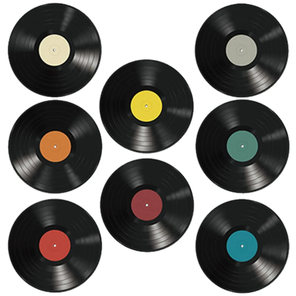 Warmhm 8pcs Vinyl Record Wall Stickers Vintage Vinyl Record Decals Decorative Wall Ornaments for Home Cafe Bar