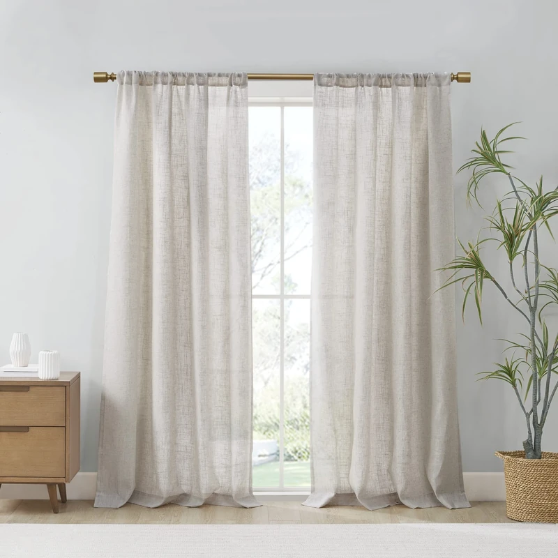 Madison Park Kyler 2-Panel Pack Window Curtain, Textured, Lightweight and Soft Linen Blend Fabric, Light Filtering Shade, Rod Pocket Top, Easy to Hang, Fits up to 3" Diameter Rod, 52" x 84" Natural