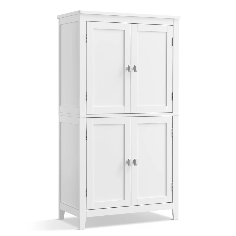 VASAGLE Freestanding Bathroom Cabinet with 4 Doors, Adjustable Shelves, 30 x 60 x 110 cm, White BBC552P31