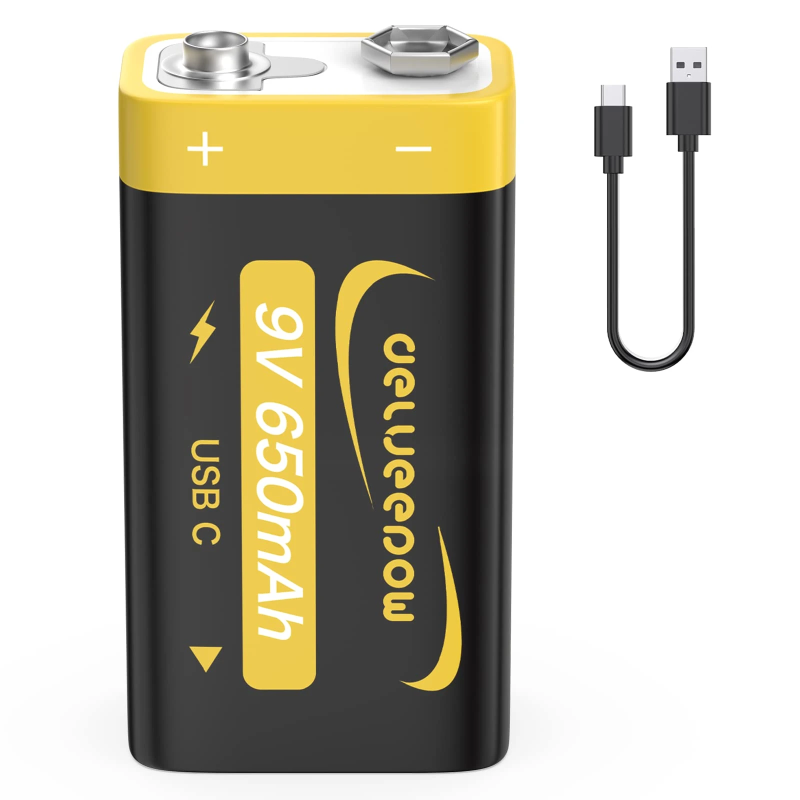 Delyeepow 9V Rechargeable Battery USB Rechargeable 9V Lithium Batteries, 9V Battery for Smoke Alarm, Multimeter, Microphone, 650mAh 1500 Cycle with USB Cable (1-Pack)