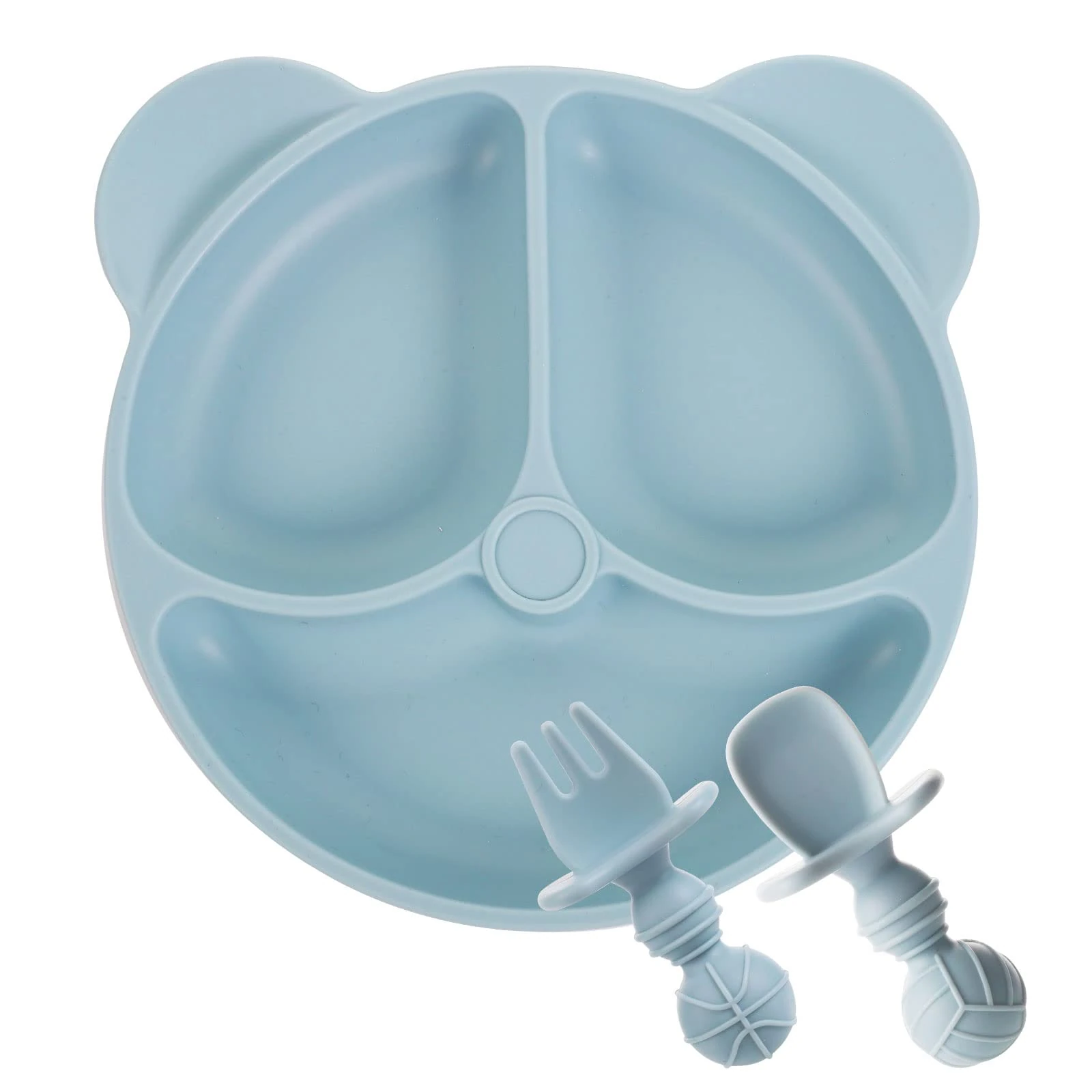 Lanjue Baby Suction Plate, Silicone Toddler Plates Baby Weaning Plate Divided Dishes with Spoon Fork for Self Feeding Training, Dishwasher & Microwave Safe (Blue)