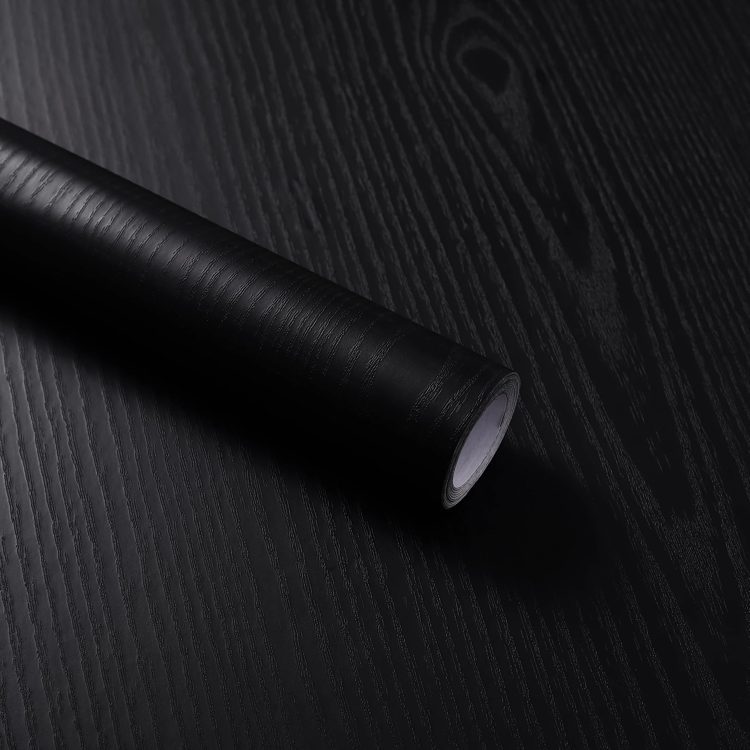 Abyssaly Wood Effect Sticky Back Plastic Roll Vinyl Wrap Self Adhesive Wallpaper Black Wallpaper Waterproof Film for Decorative Furniture Kitchen Countertop Table 30cm X 200cm